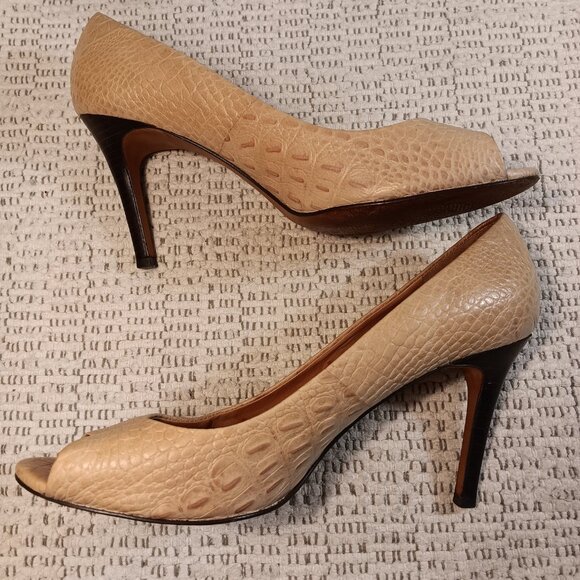 Ann Taylor women's beige leather croc embossed peep toe high heel shoes sz 9.5 M - Picture 4 of 13